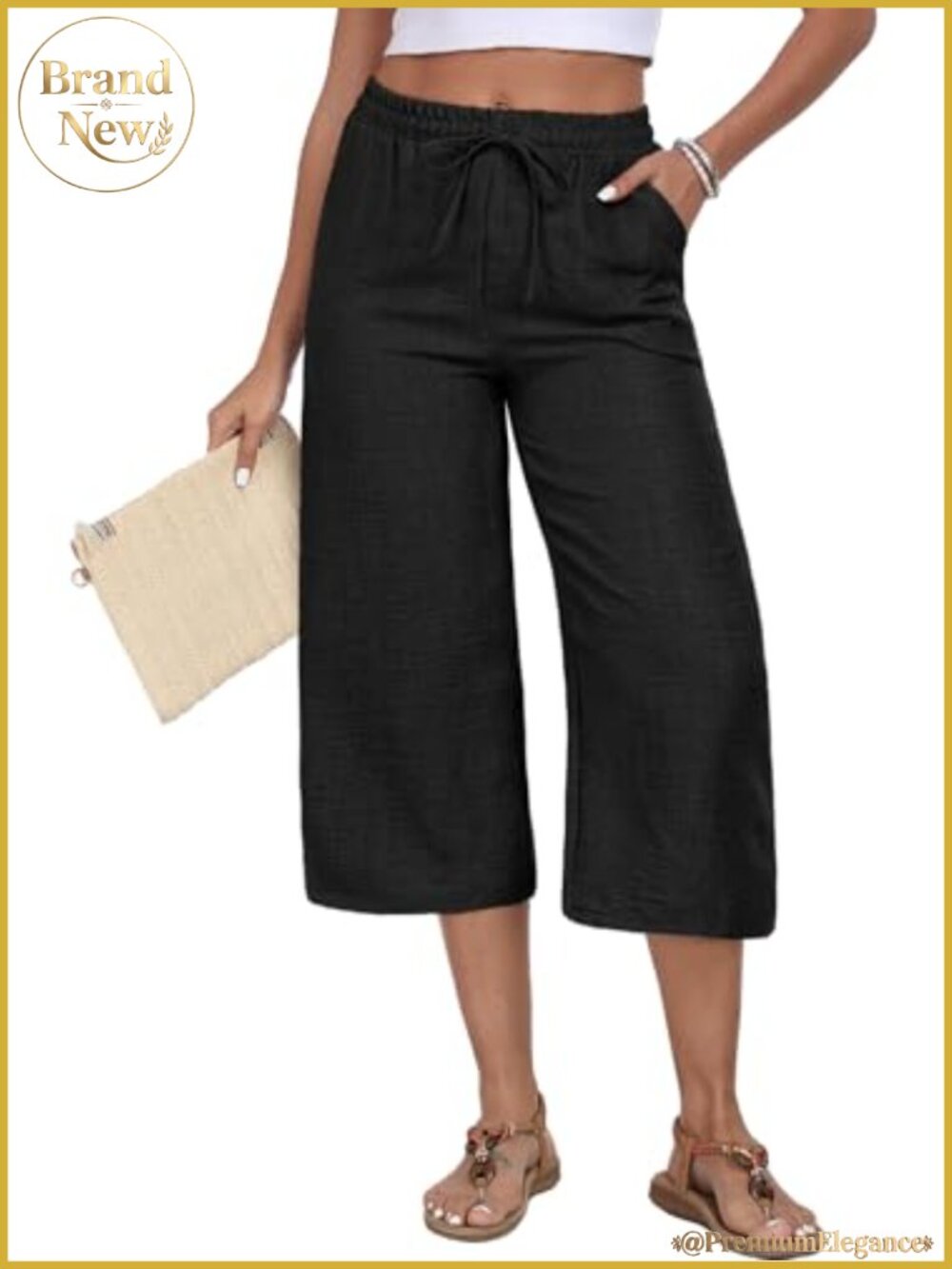 Women's Capri Pants Elastic Waist Drawstring Pockets 100% Polyester Casual Work